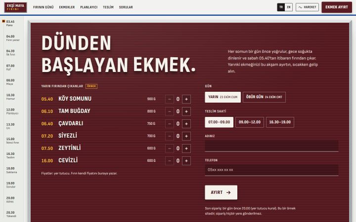 First screen of the Ekşi Maya Fırını site