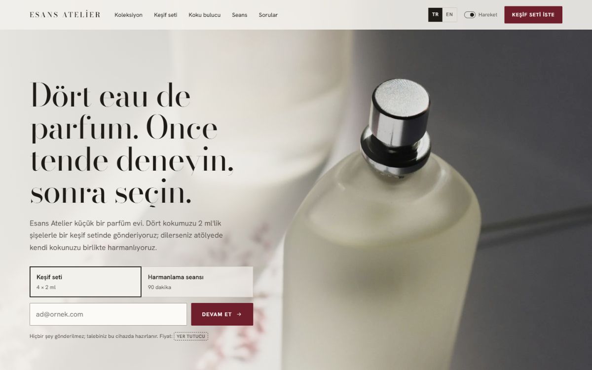 First screen of the Esans Atelier site, classic version