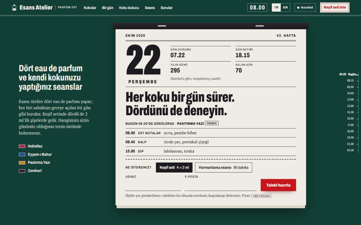 First screen of the Esans Atelier site, bold version